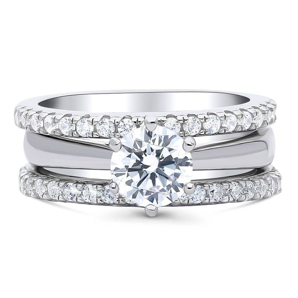 Solitaire 1ct Round CZ Ring Set in Sterling Silver, 1 of 11