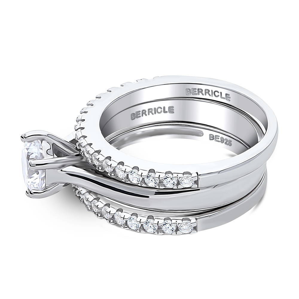 Solitaire 1ct Round CZ Ring Set in Sterling Silver