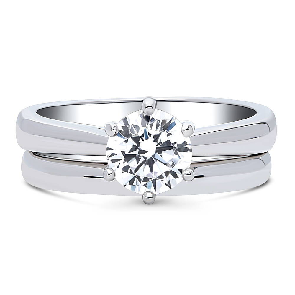 Solitaire 1ct Round CZ Ring Set in Sterling Silver