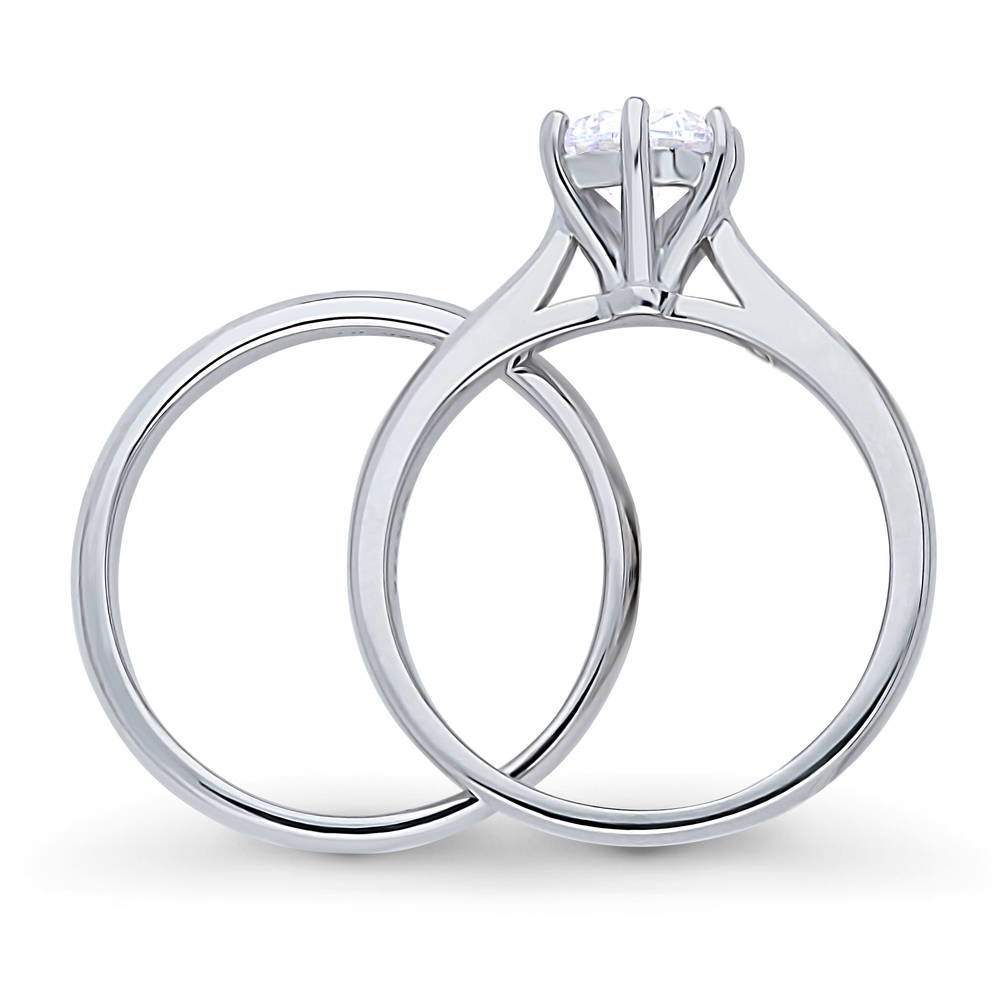 Solitaire 1ct Round CZ Ring Set in Sterling Silver