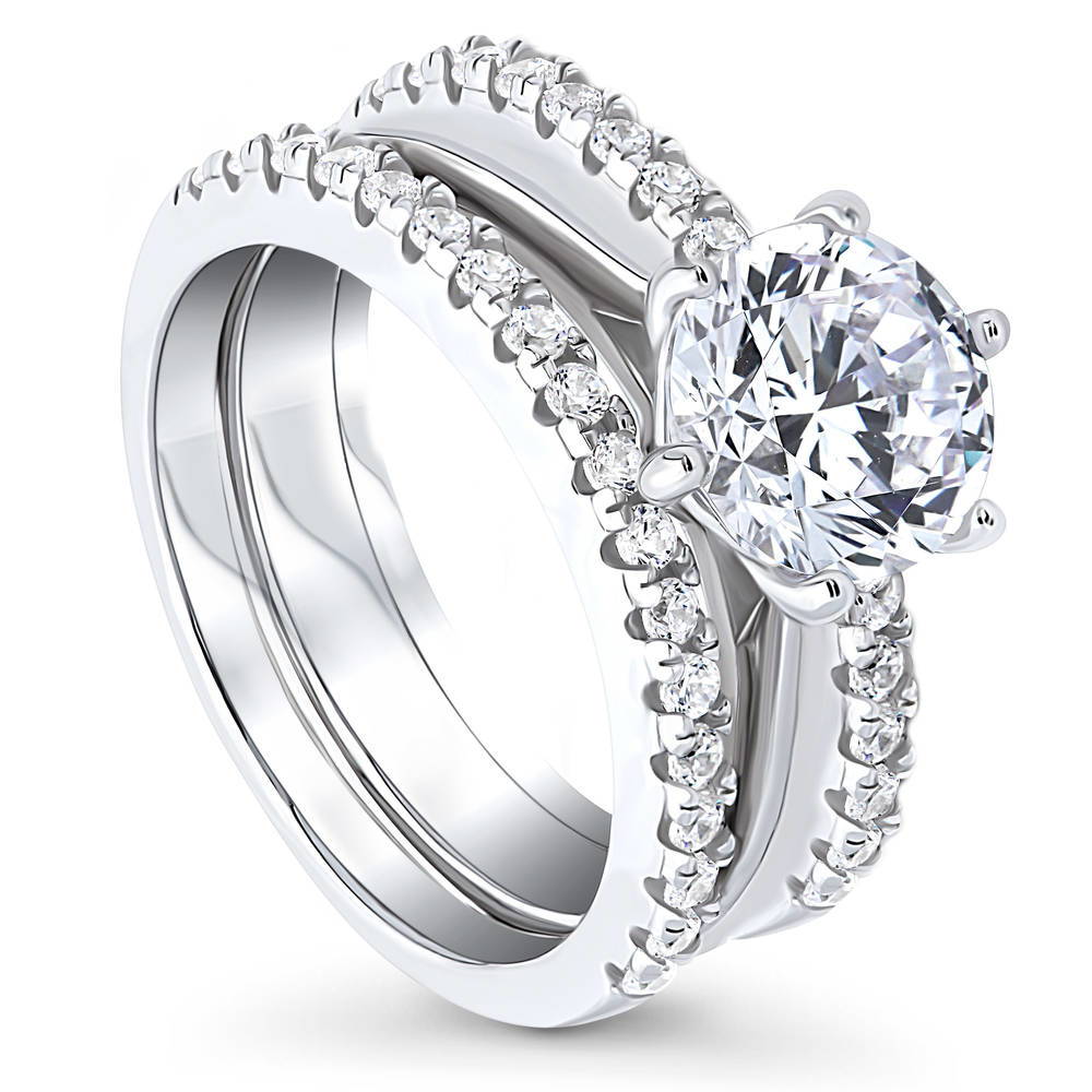 Solitaire 2ct Round CZ Ring Set in Sterling Silver