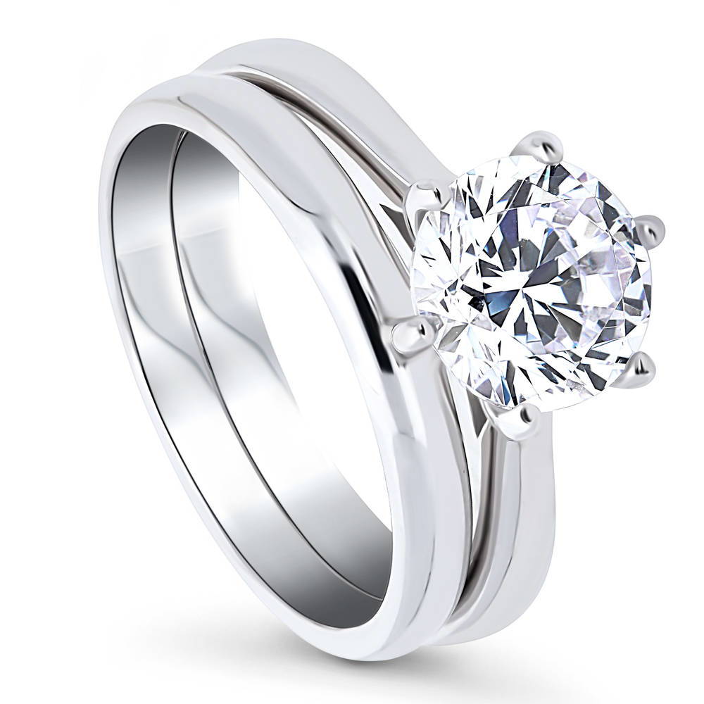 Solitaire 2ct Round CZ Ring Set in Sterling Silver