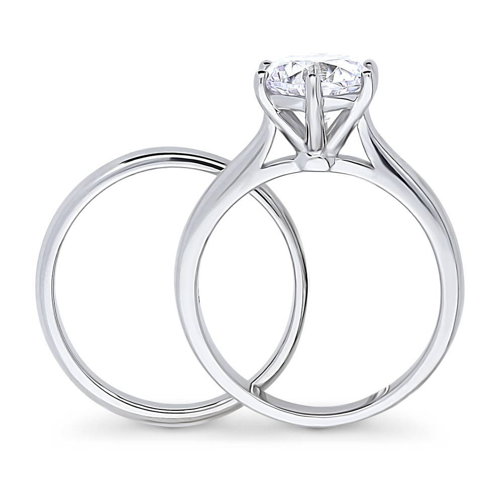 Solitaire 2ct Round CZ Ring Set in Sterling Silver