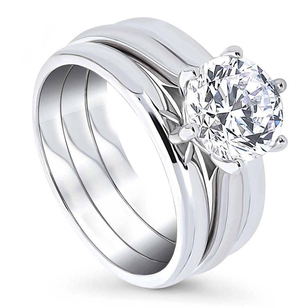 Solitaire 2ct Round CZ Ring Set in Sterling Silver