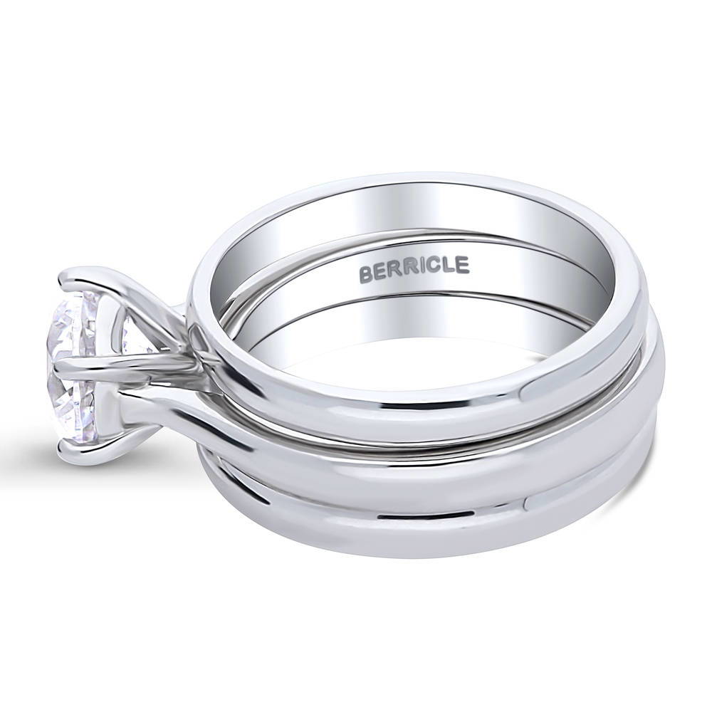 Solitaire 2ct Round CZ Ring Set in Sterling Silver