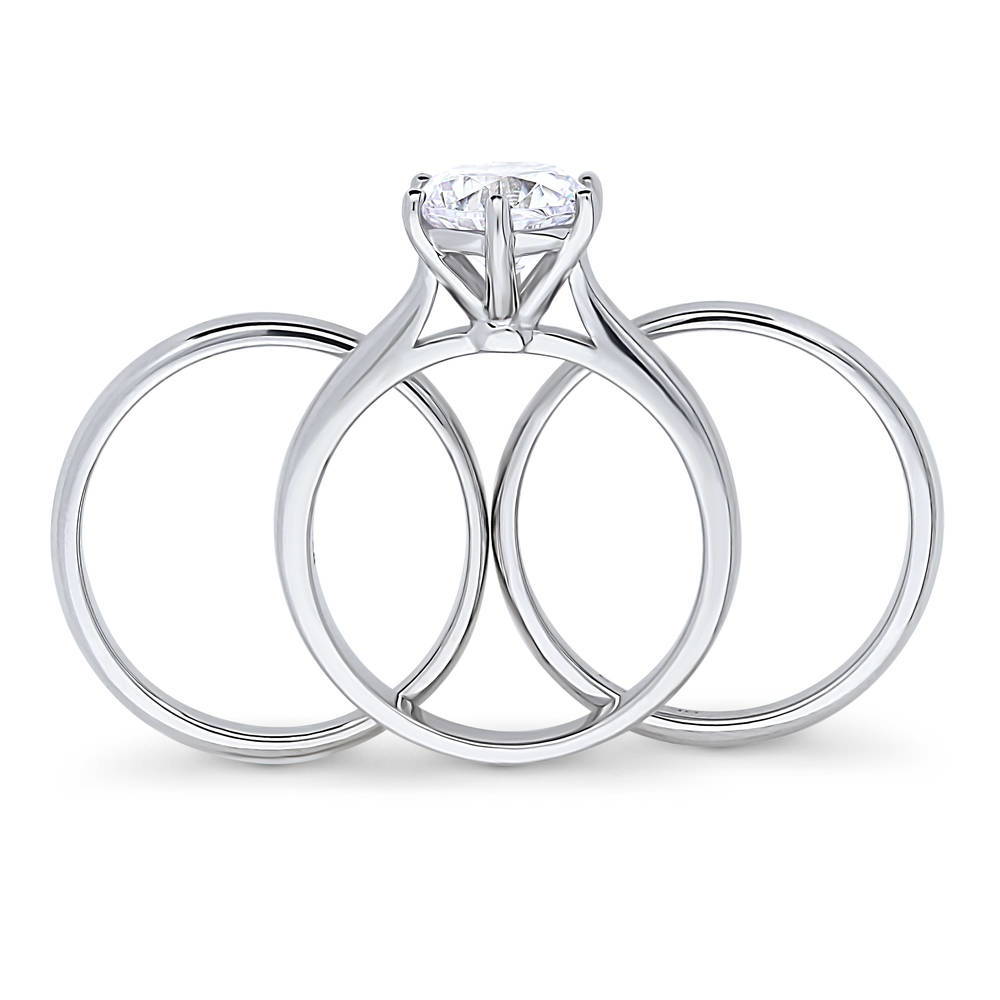 Solitaire 2ct Round CZ Ring Set in Sterling Silver