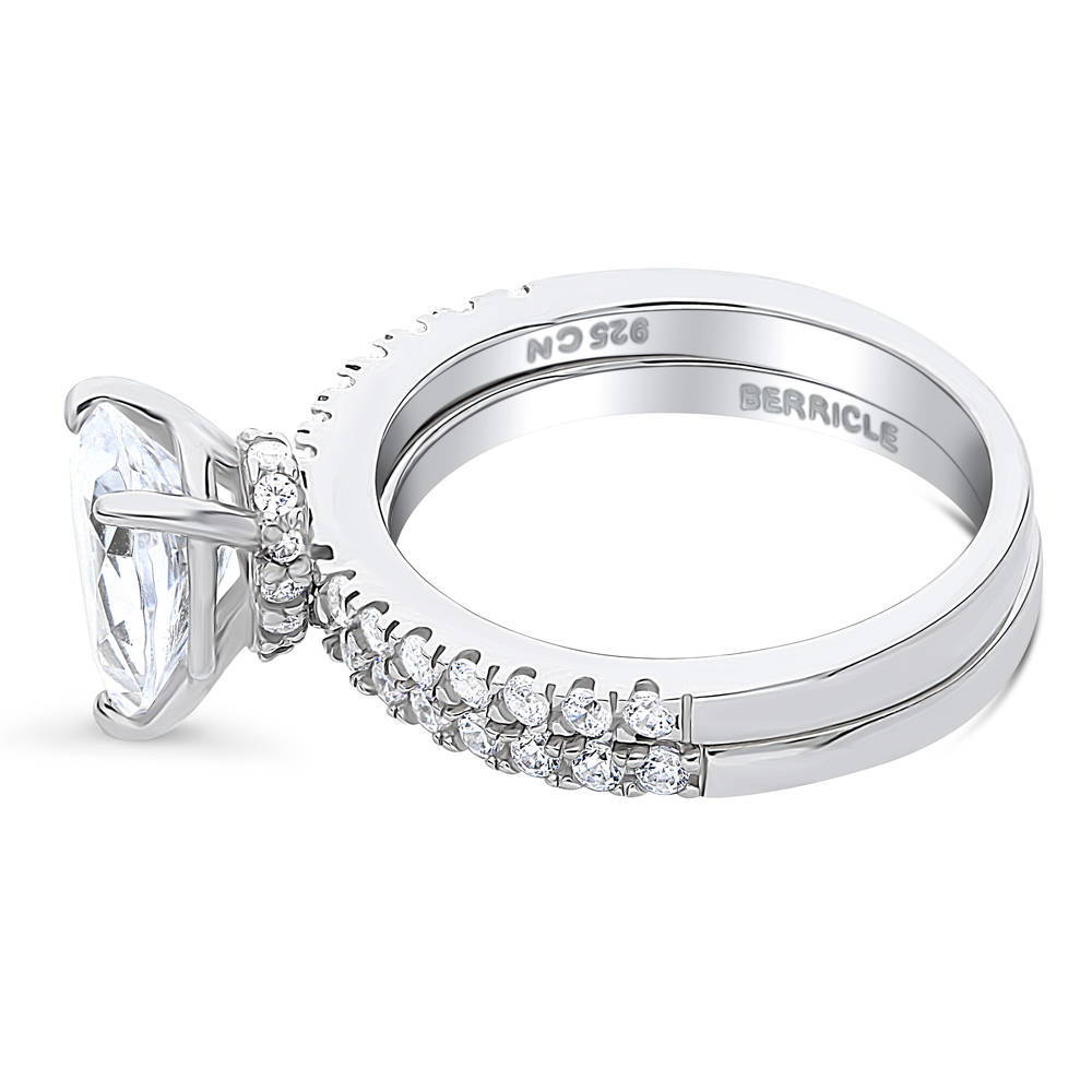 Hidden Halo Solitaire CZ Ring Set in Sterling Silver