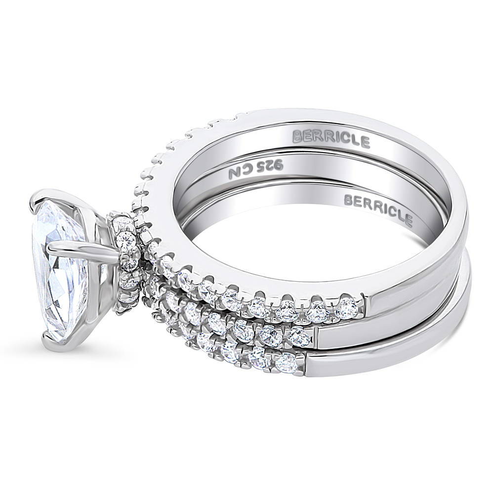 Hidden Halo Solitaire CZ Ring Set in Sterling Silver