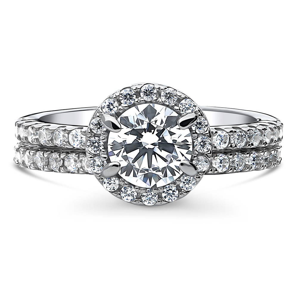 Halo Round CZ Ring Set in Sterling Silver