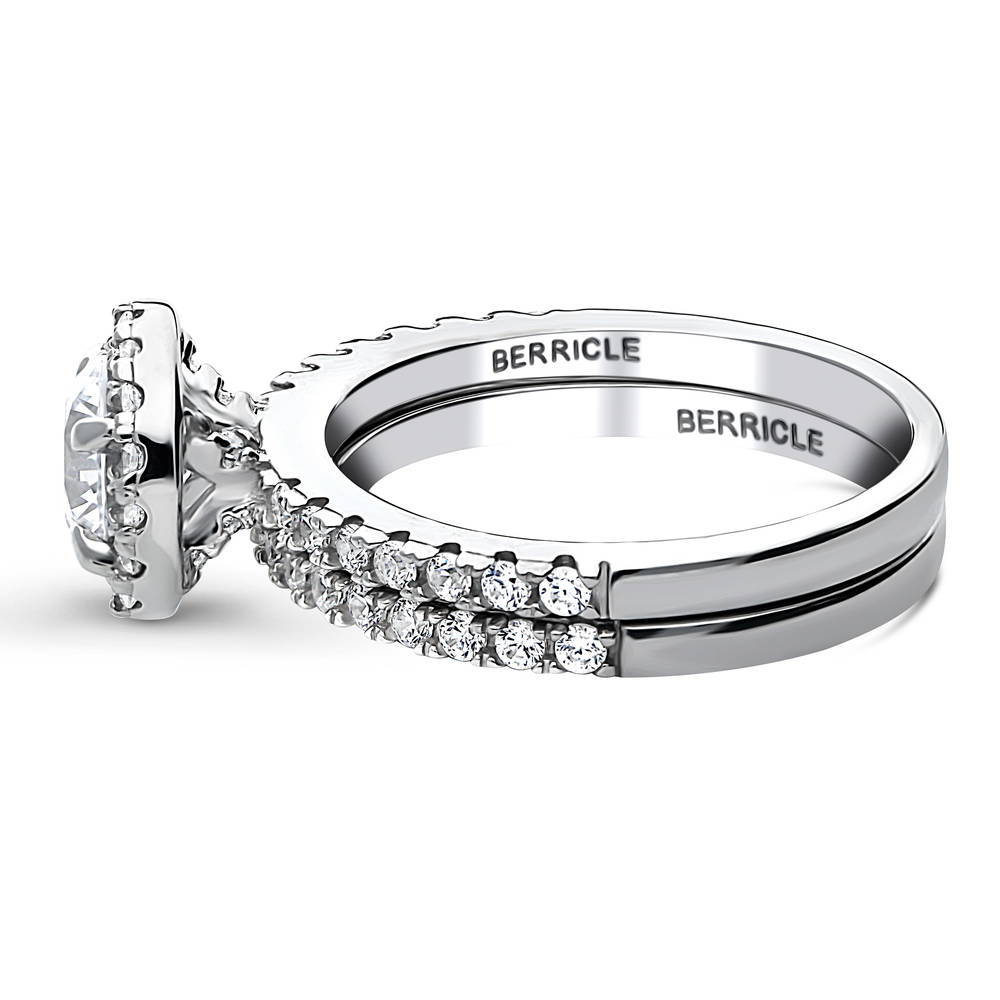 Halo Round CZ Ring Set in Sterling Silver