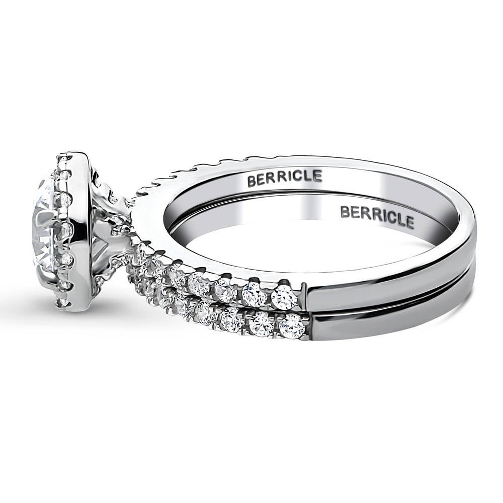 Angle view of Halo Round CZ Ring Set in Sterling Silver, 4 of 11