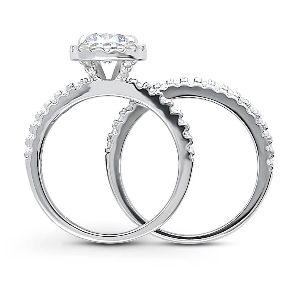Halo Round CZ Ring Set in Sterling Silver