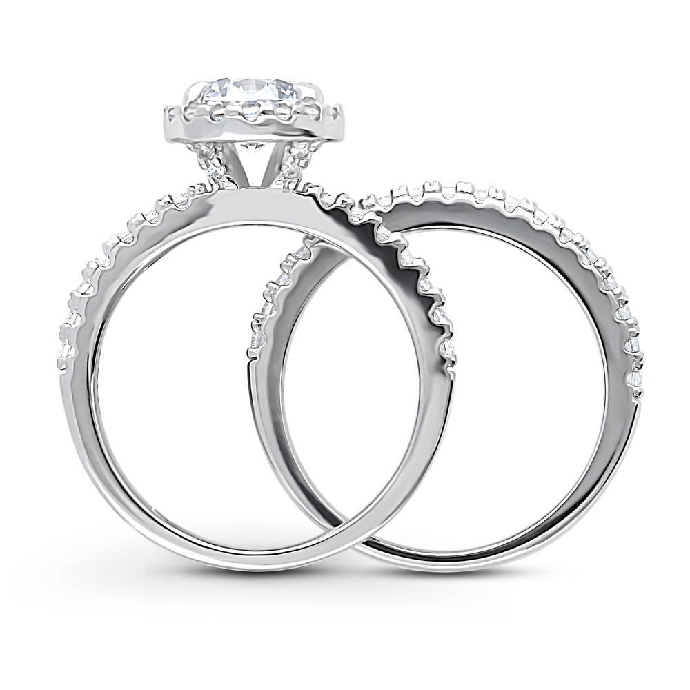 Alternate view of Halo Round CZ Ring Set in Sterling Silver, 7 of 11