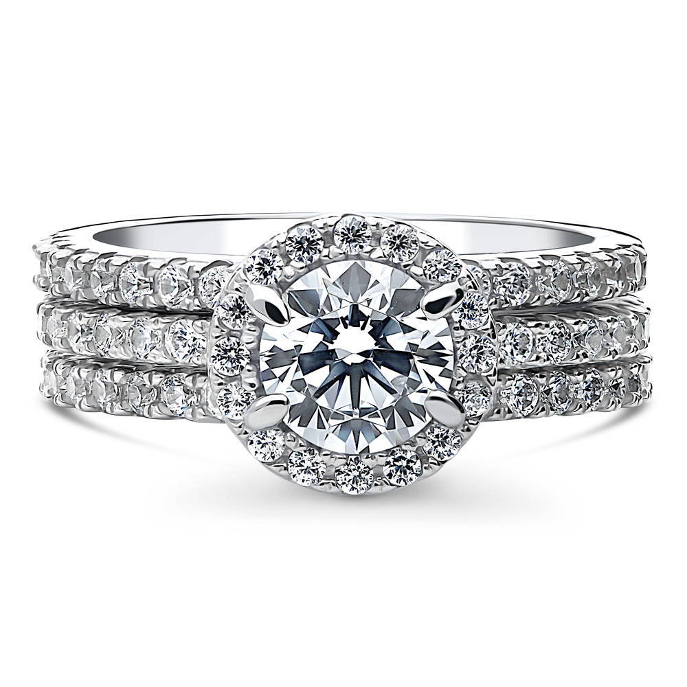 Halo Round CZ Ring Set in Sterling Silver, 1 of 11