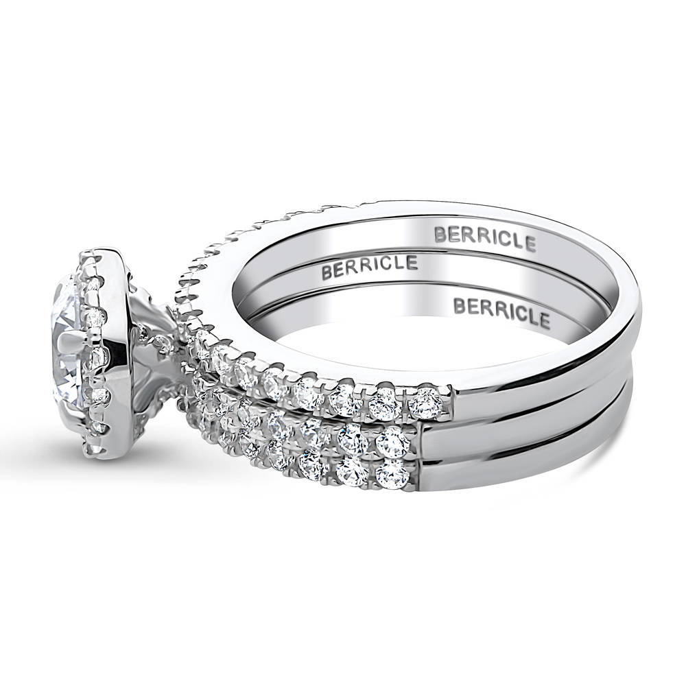 Angle view of Halo Round CZ Ring Set in Sterling Silver, 4 of 10