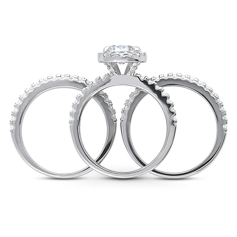 Alternate view of Halo Round CZ Ring Set in Sterling Silver, 7 of 10