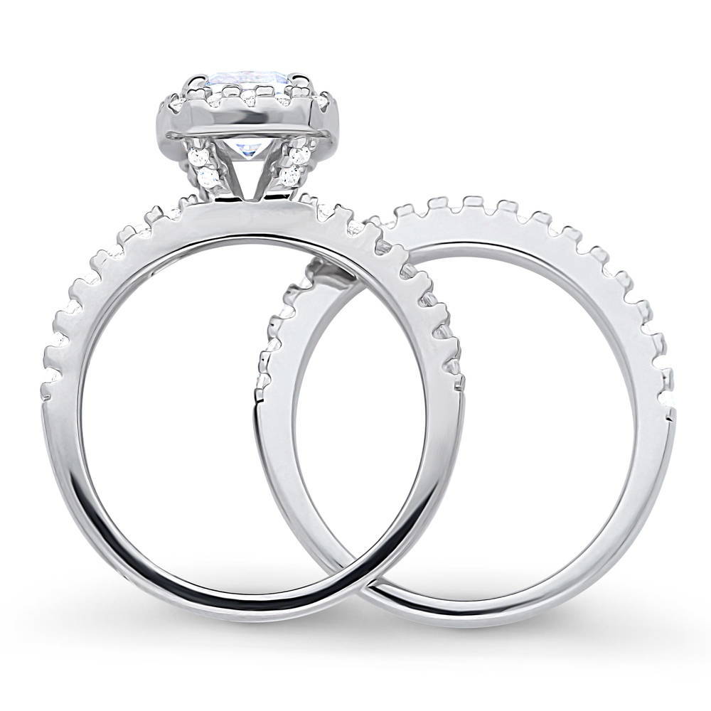 Halo Cushion CZ Ring Set in Sterling Silver