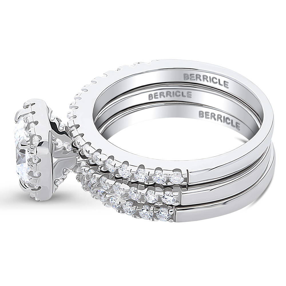 Halo Cushion CZ Ring Set in Sterling Silver