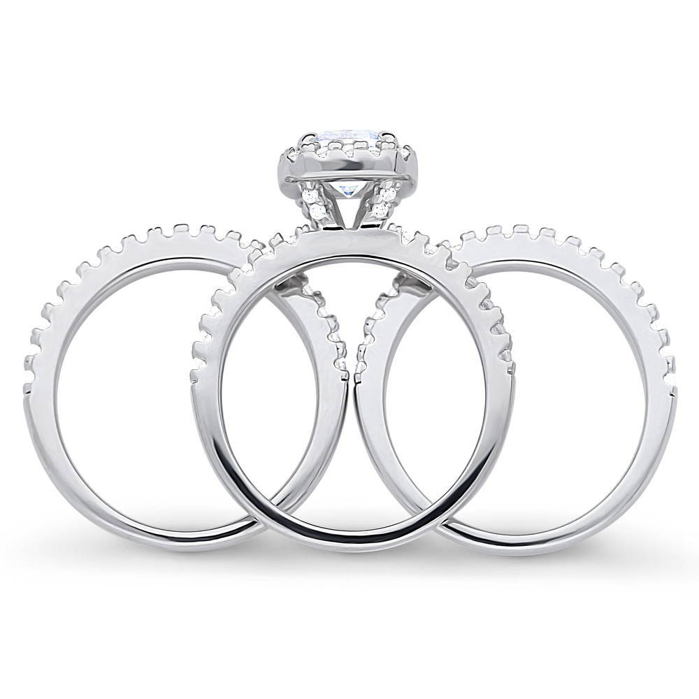 Halo Cushion CZ Ring Set in Sterling Silver