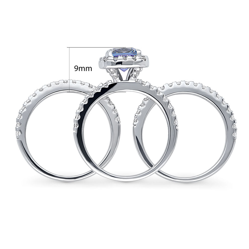 Halo Kaleidoscope Purple Aqua Cushion CZ Ring Set in Sterling Silver