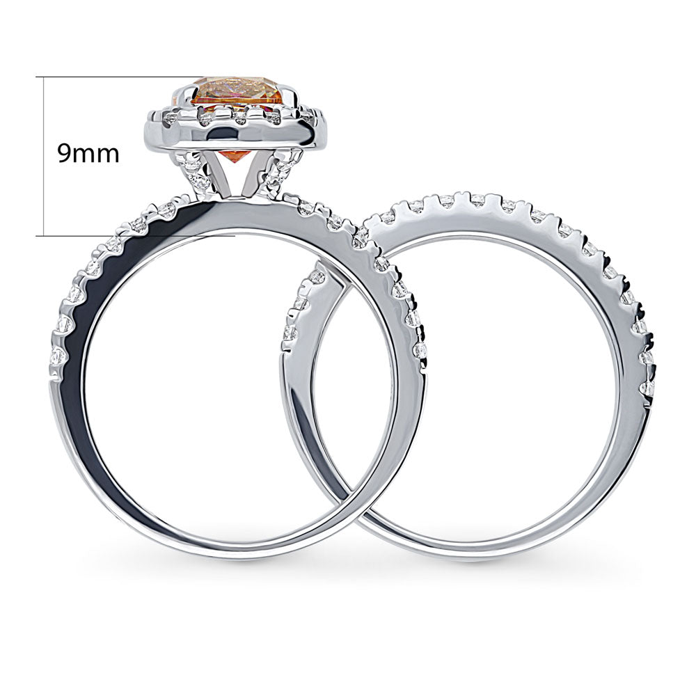 Halo Kaleidoscope Red Orange CZ Ring Set in Sterling Silver