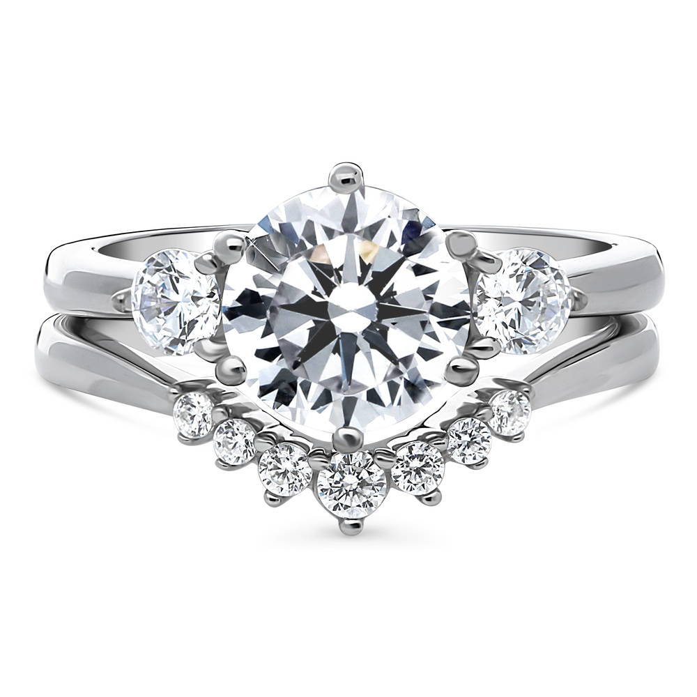 3-Stone 7-Stone Round CZ Ring Set in Sterling Silver