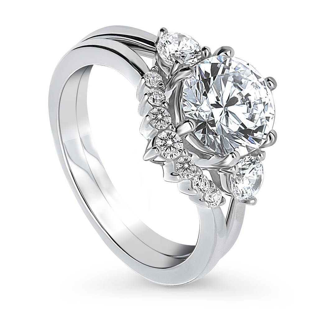 3-Stone 7-Stone Round CZ Ring Set in Sterling Silver