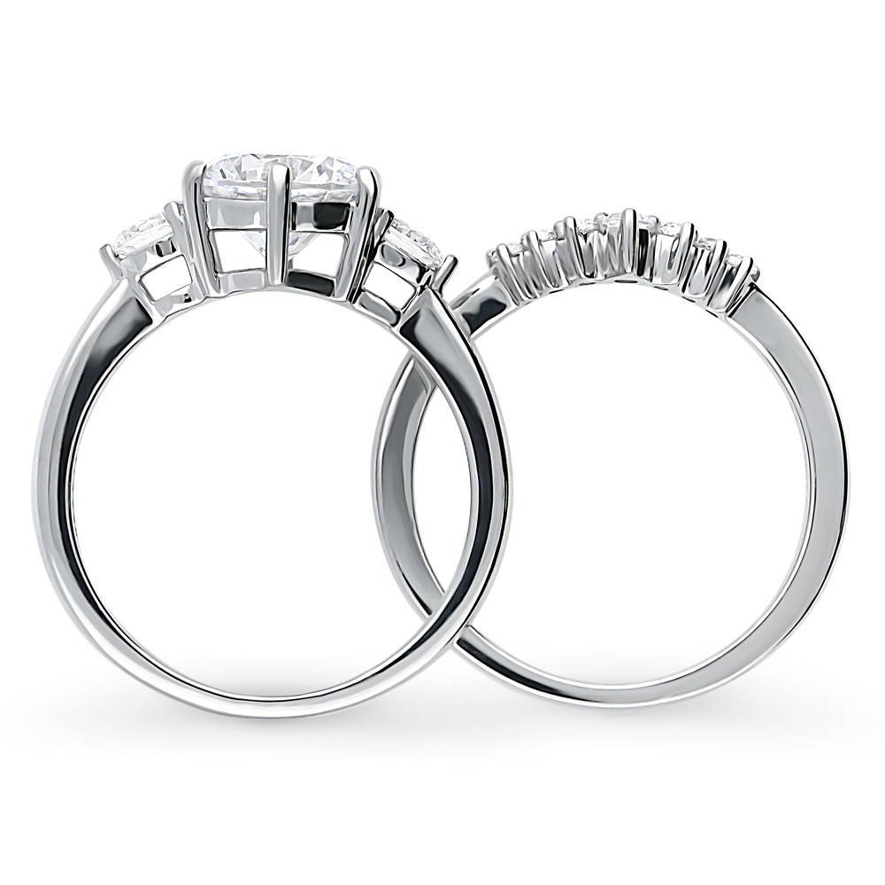 3-Stone 7-Stone Round CZ Ring Set in Sterling Silver