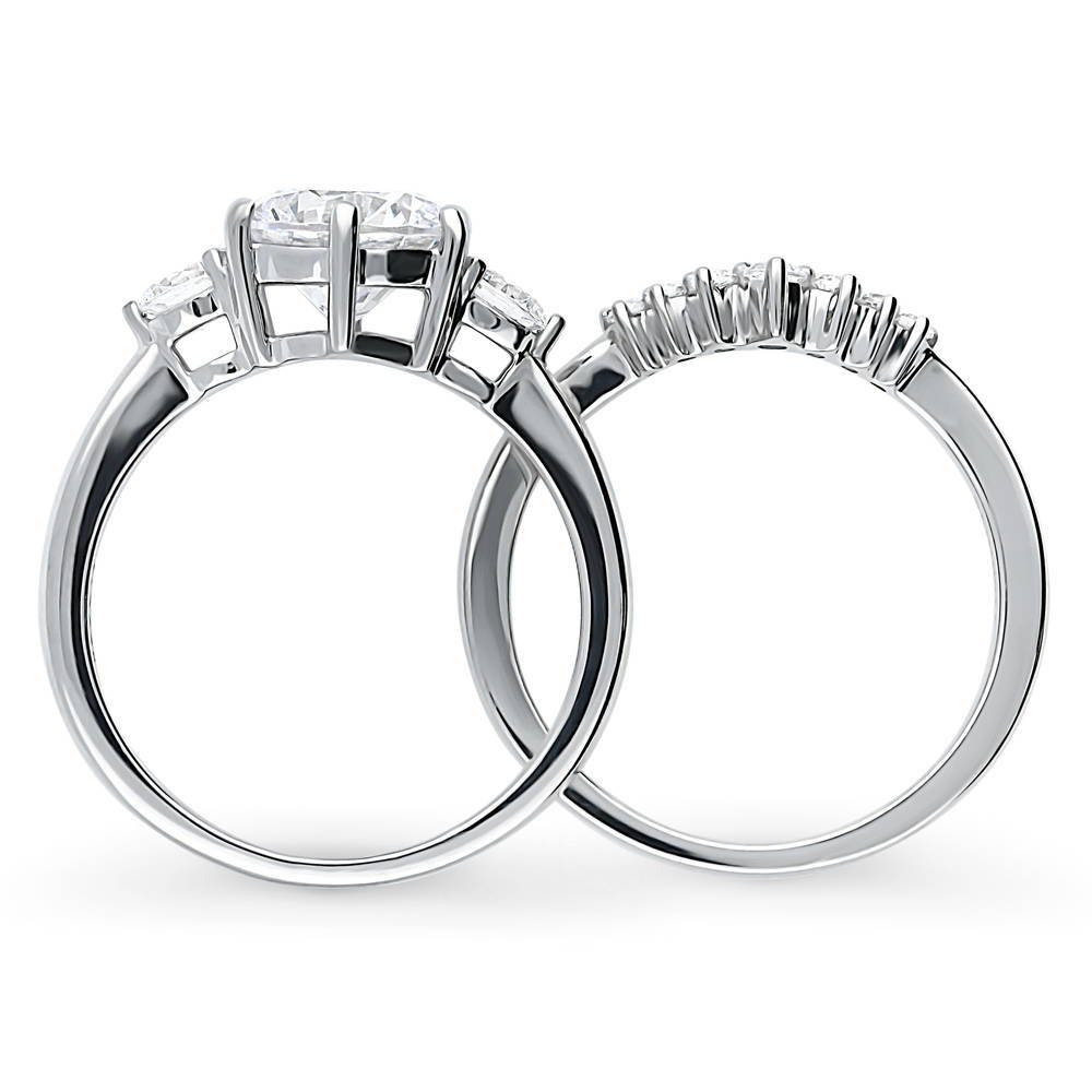 3-Stone Wishbone 7-Stone 2ct CZ Ring Set in Sterling Silver