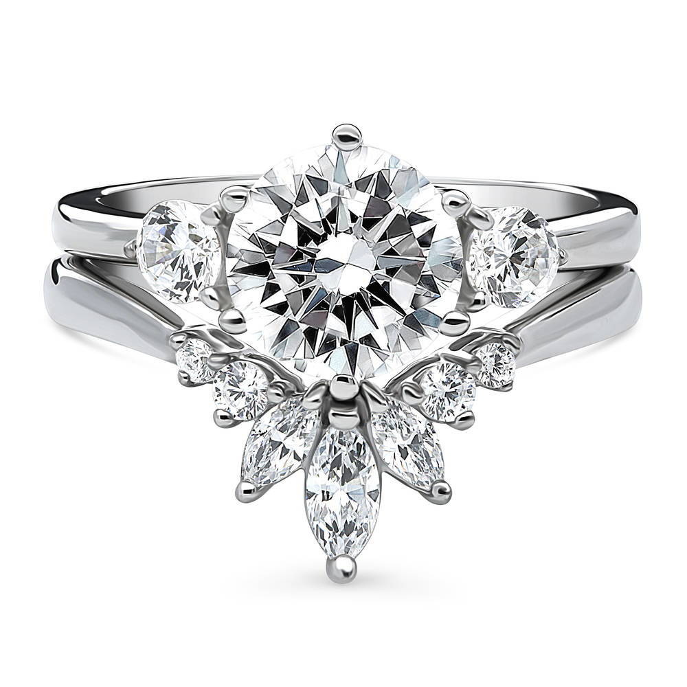 3-Stone 7-Stone Round CZ Ring Set in Sterling Silver