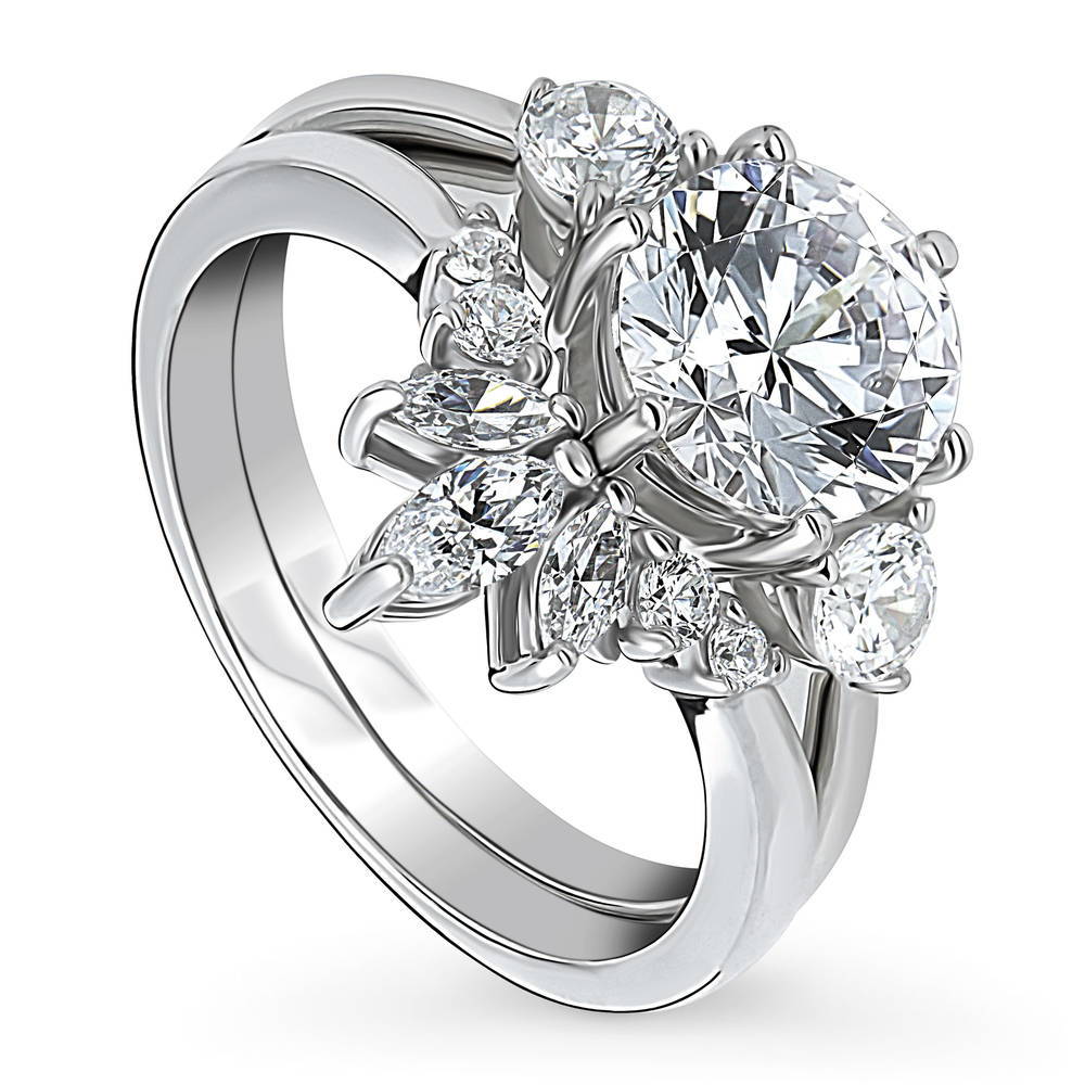 3-Stone 7-Stone Round CZ Ring Set in Sterling Silver