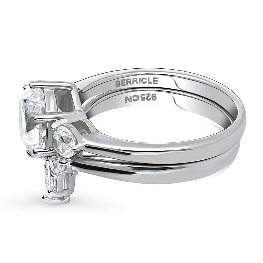 3-Stone Flower 7-Stone Wishbone CZ Ring Set in Sterling Silver