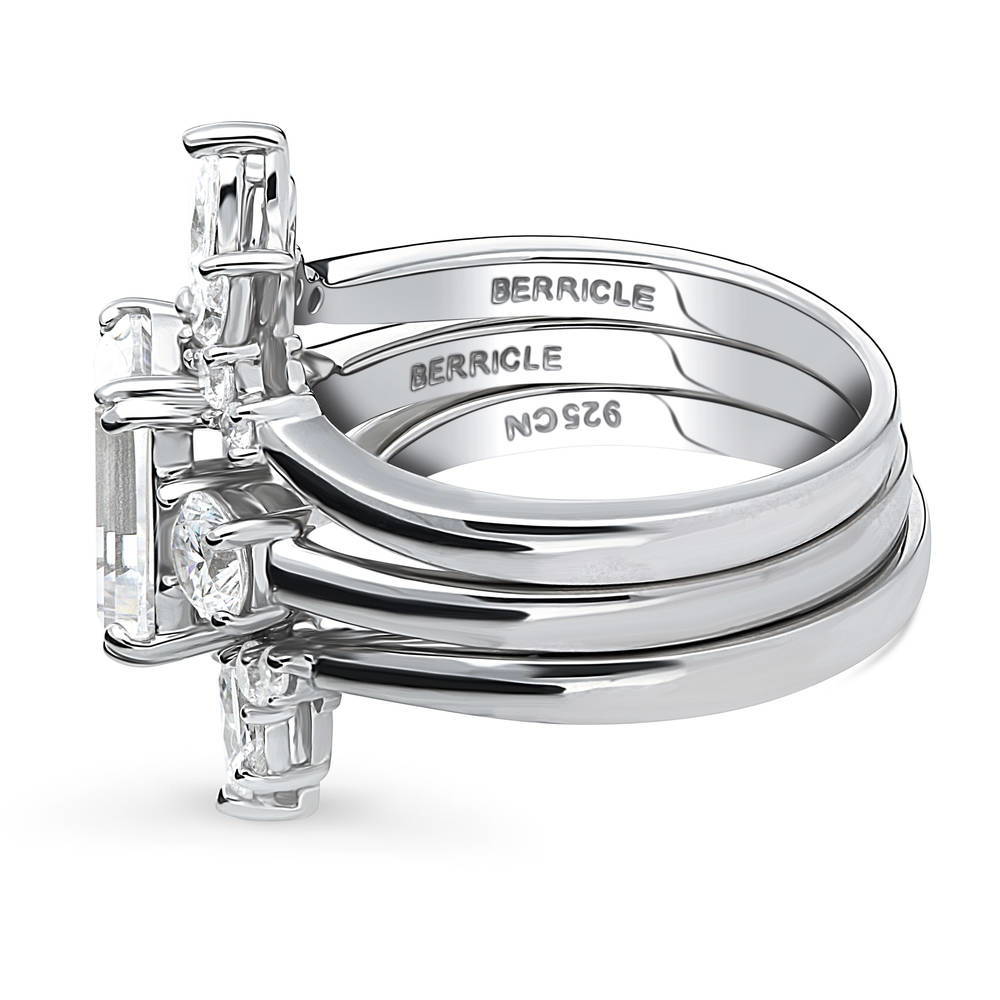 3-Stone Flower 7-Stone Wishbone CZ Ring Set in Sterling Silver