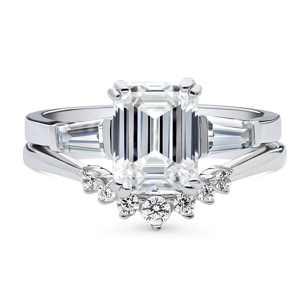 3-Stone 7-Stone Emerald Cut CZ Ring Set in Sterling Silver