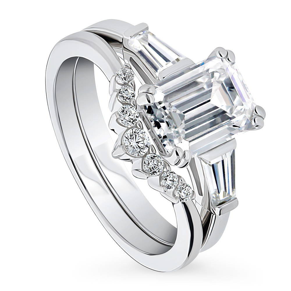 3-Stone 7-Stone Emerald Cut CZ Ring Set in Sterling Silver