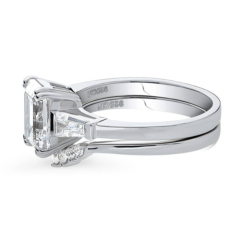 3-Stone 7-Stone Emerald Cut CZ Ring Set in Sterling Silver