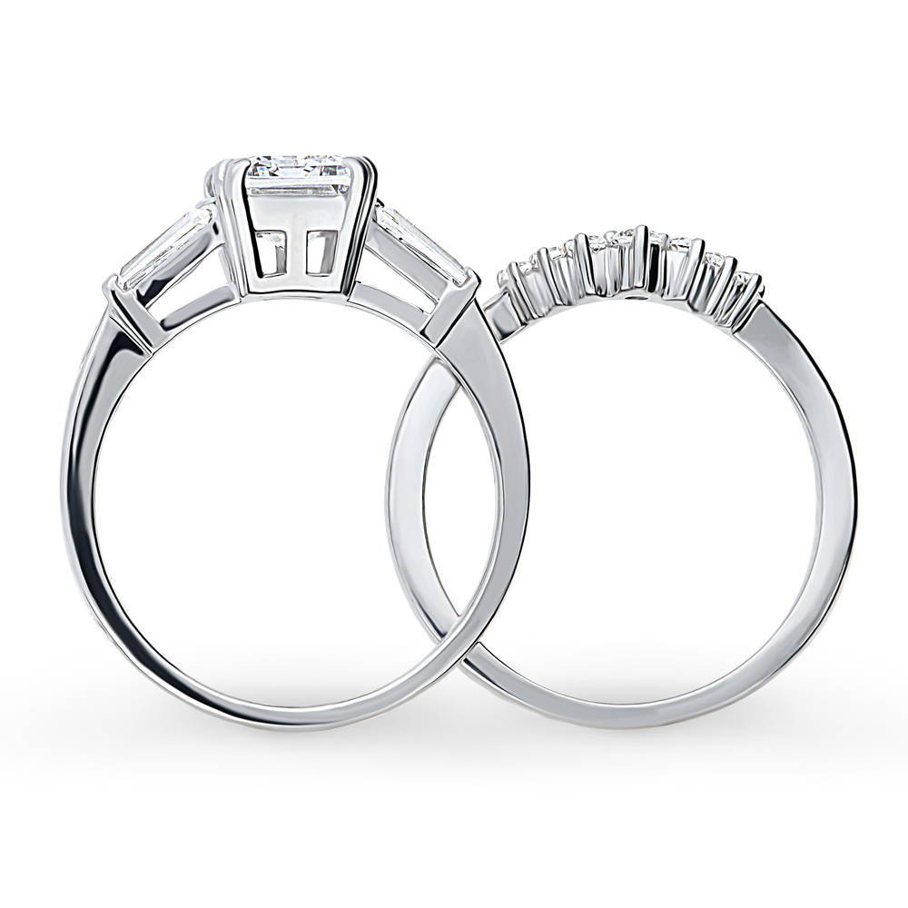 3-Stone 7-Stone Emerald Cut CZ Ring Set in Sterling Silver