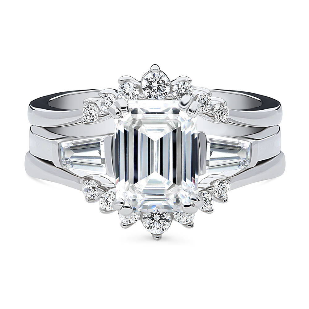 3-Stone 7-Stone Emerald Cut CZ Ring Set in Sterling Silver