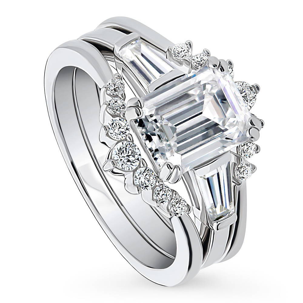 3-Stone 7-Stone Emerald Cut CZ Ring Set in Sterling Silver