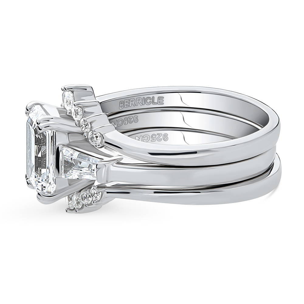 3-Stone 7-Stone Emerald Cut CZ Ring Set in Sterling Silver