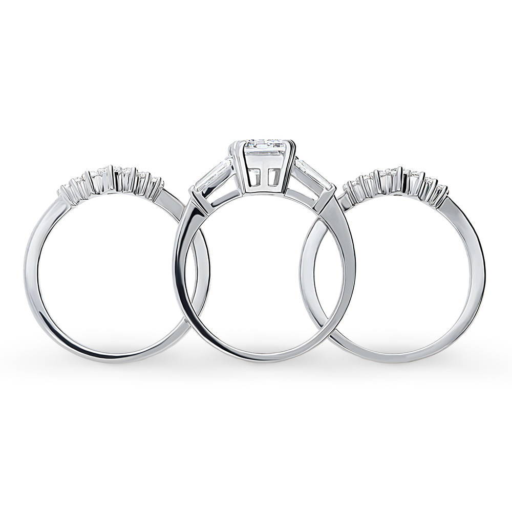 3-Stone 7-Stone Emerald Cut CZ Ring Set in Sterling Silver