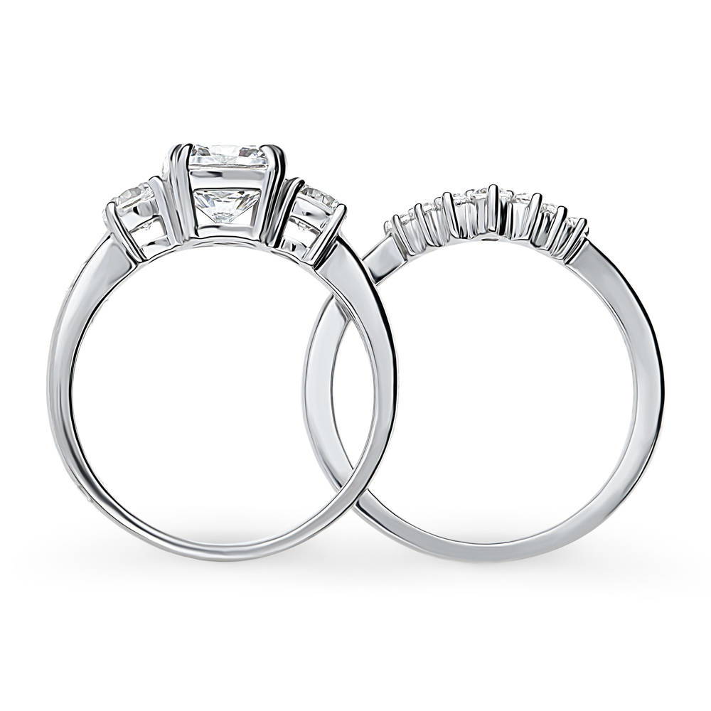 3-Stone 7-Stone Cushion CZ Ring Set in Sterling Silver