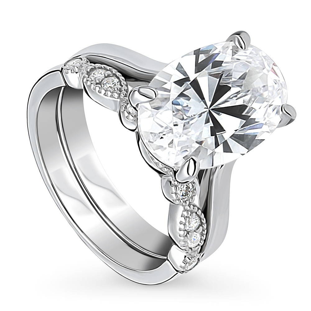 Solitaire 5.5ct Oval CZ Ring Set in Sterling Silver