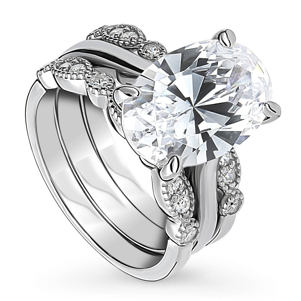 Solitaire 5.5ct Oval CZ Ring Set in Sterling Silver