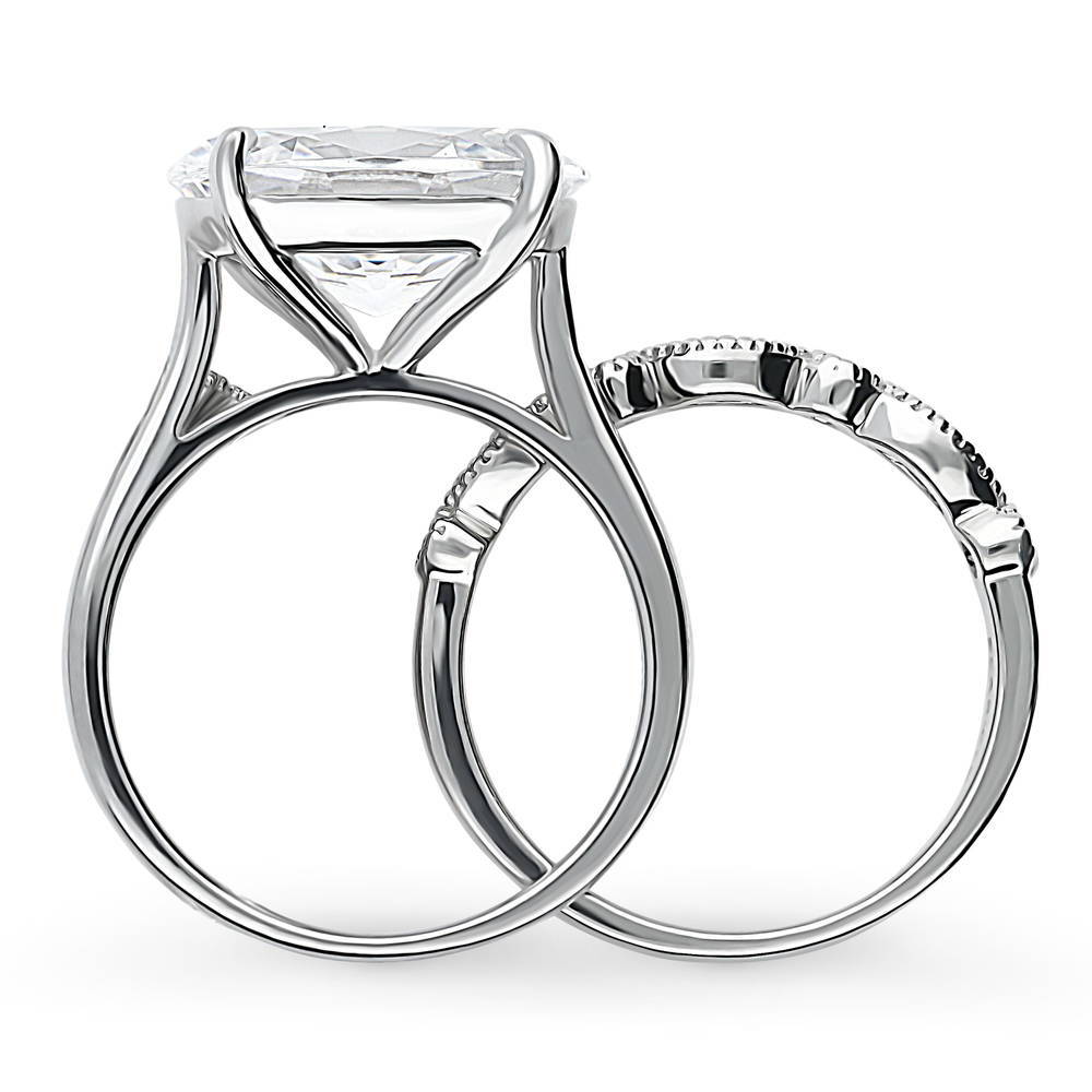 Solitaire Art Deco East-West Oval CZ Ring Set in Sterling Silver