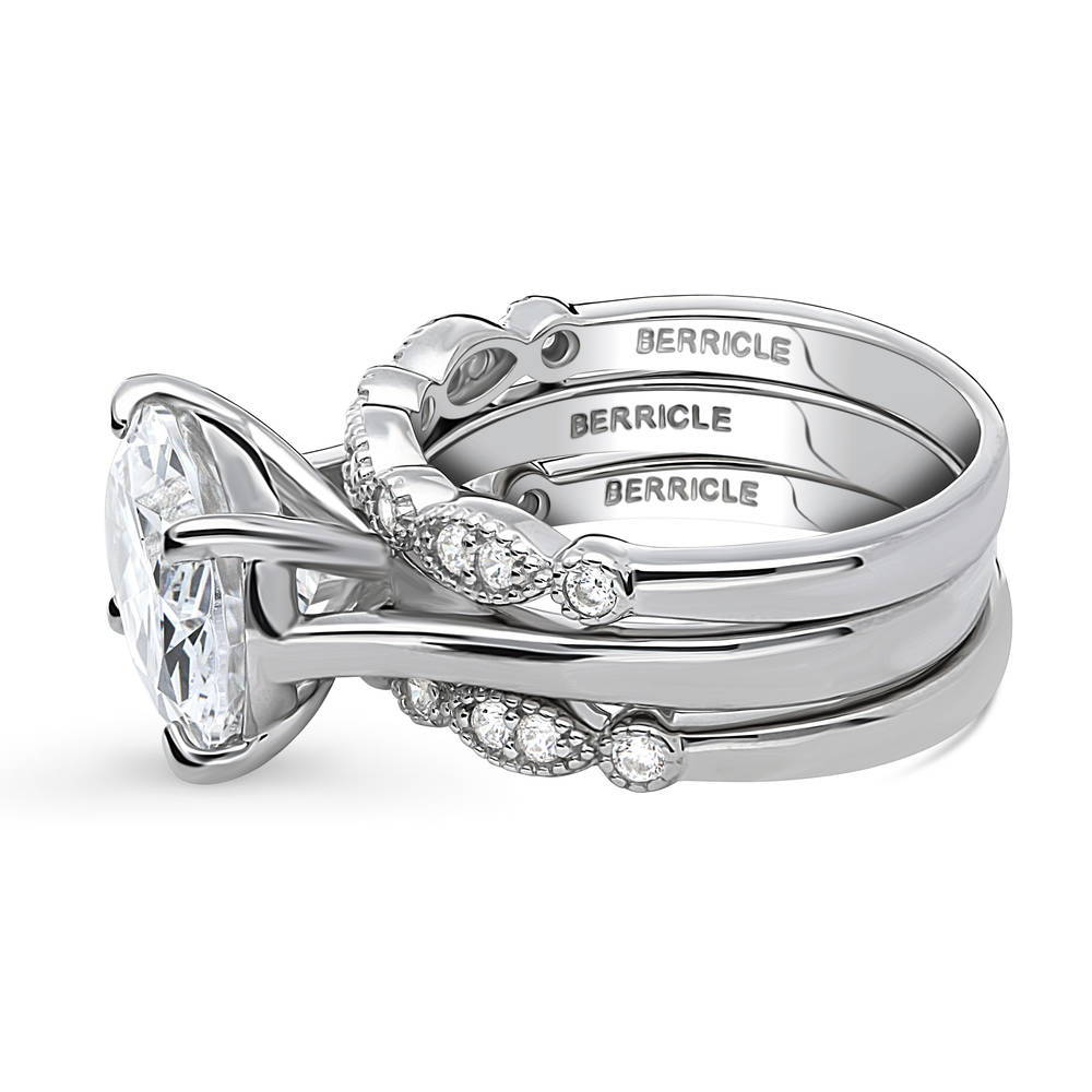 Solitaire Art Deco East-West Oval CZ Ring Set in Sterling Silver