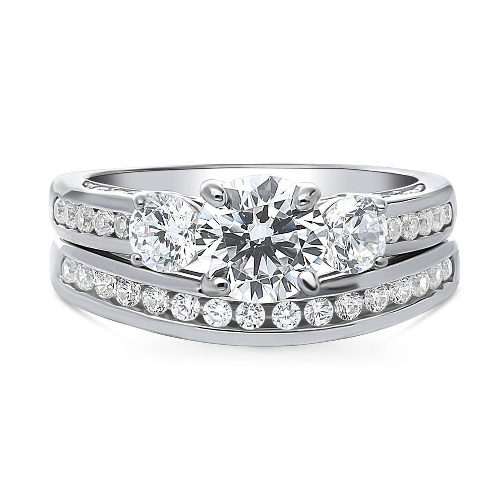 3-Stone Round CZ Ring Set in Sterling Silver