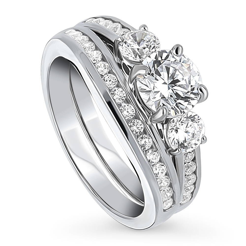3-Stone Round CZ Ring Set in Sterling Silver