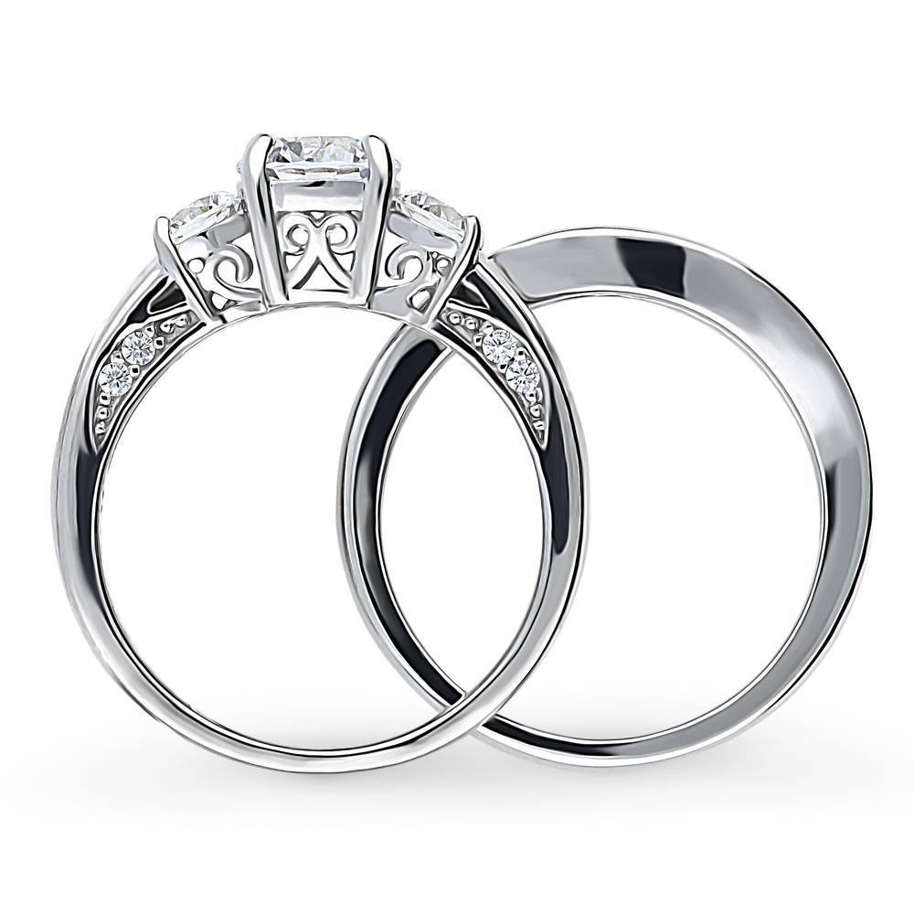 3-Stone Round CZ Ring Set in Sterling Silver