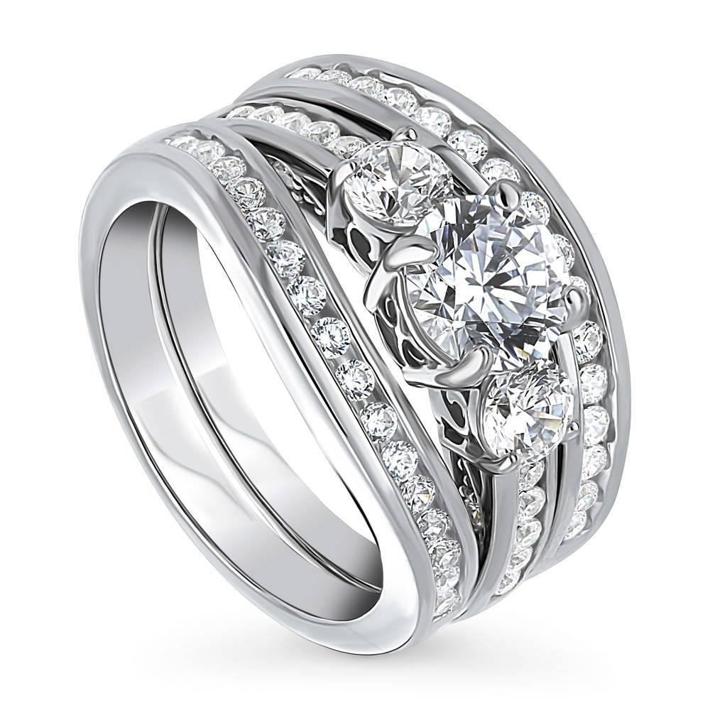 3-Stone 1ct CZ Ring Set in Sterling Silver